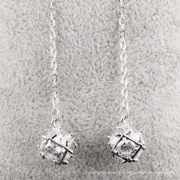 Cubic Zirconia Crystal Diamond Stud Dangle Silver Earrings